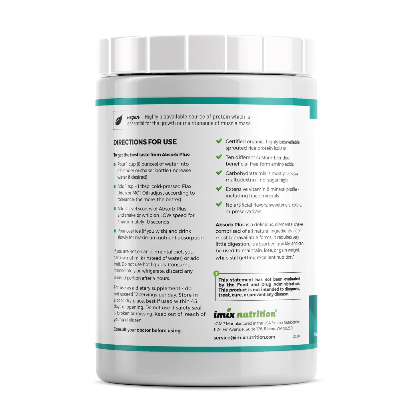Absorb Plus Vegan Isolate Protein Powder, Rice Protein, 2.2 lbs
