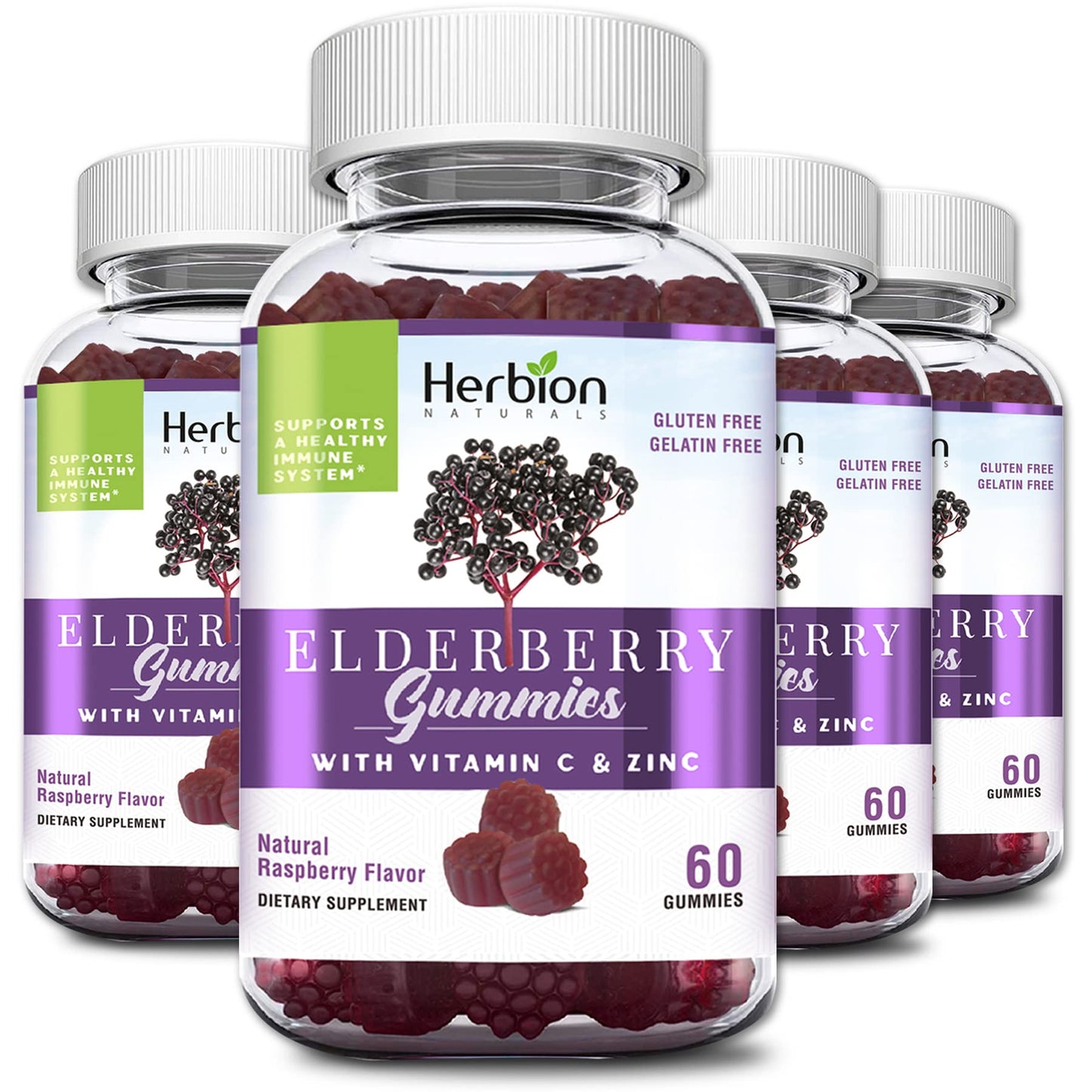 HERBION Elderberry Gummies with Vitamin C & Zinc Pack of 4