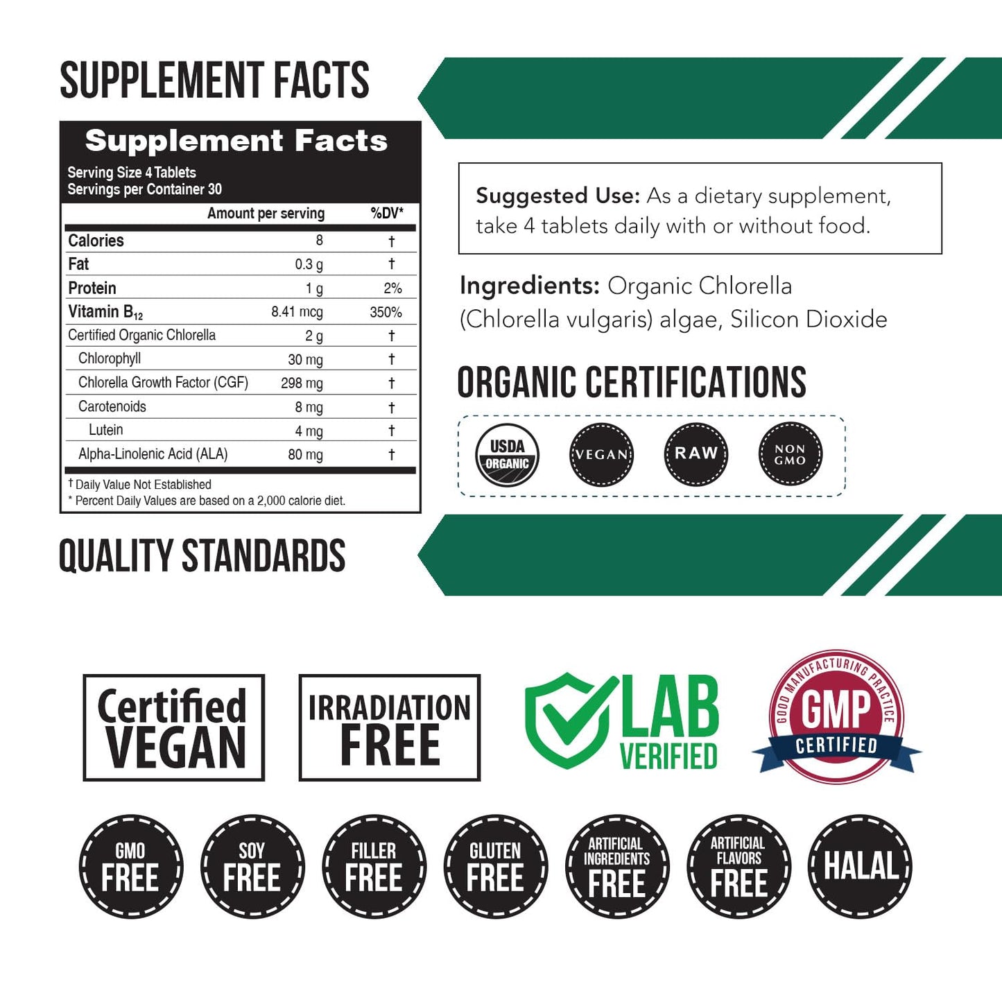 Triquetra Health Organic Chlorella Tablets 120 Count