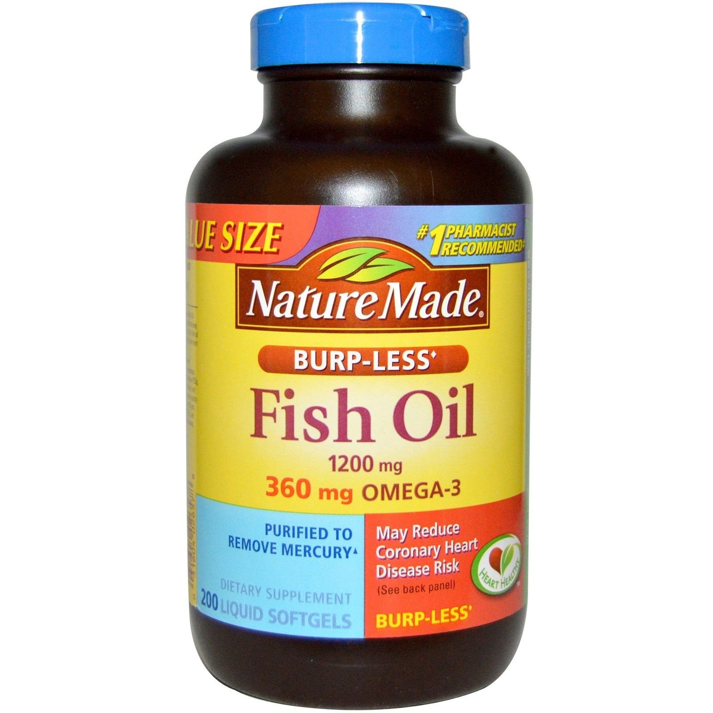Nature Made Burp-Less Fish Oil 1200mg, 360mg Omega-3 Softgels, 400 Count
