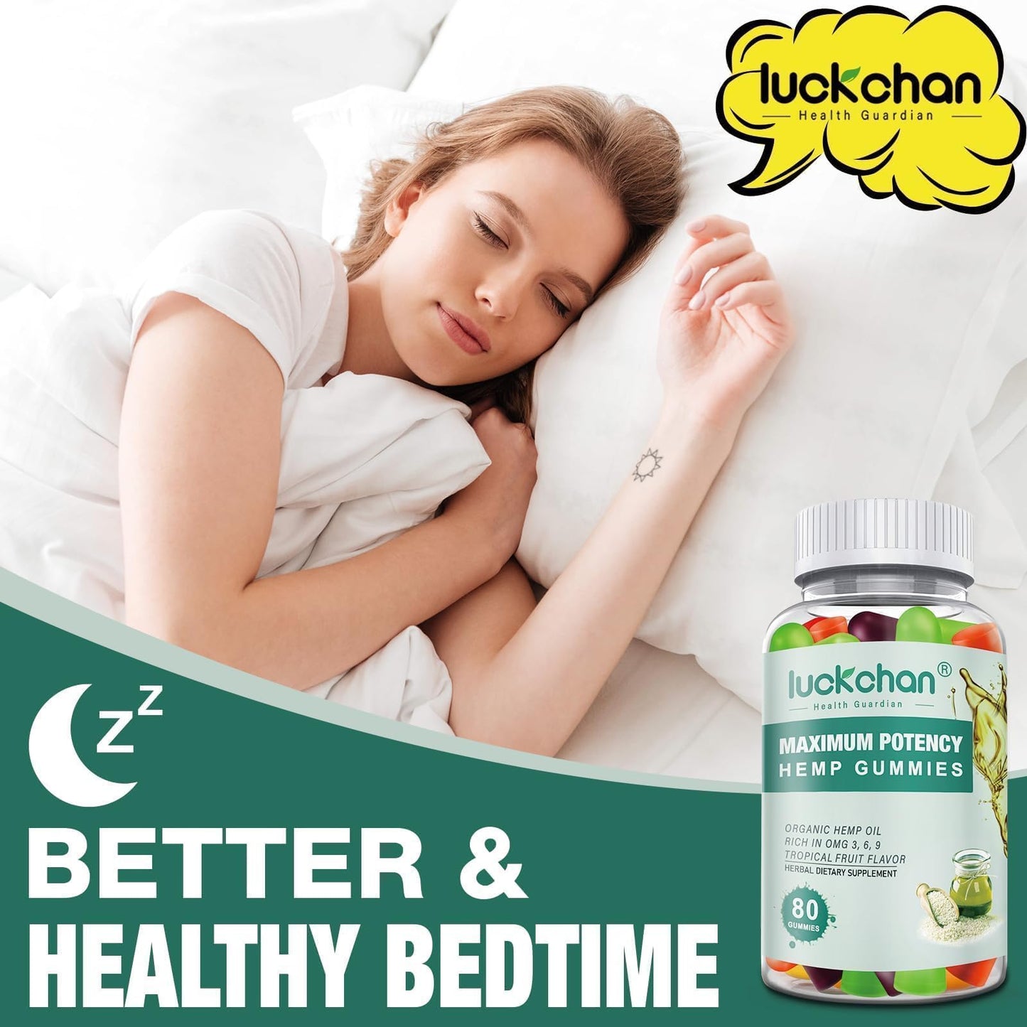LUCKCHAN Hemp Gummies High Potency for Sleep, Pain, Anxiety, 320 Gummies