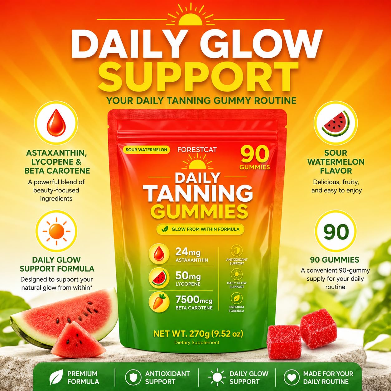 HILUCID Tanning Gummies, 90 Gummies