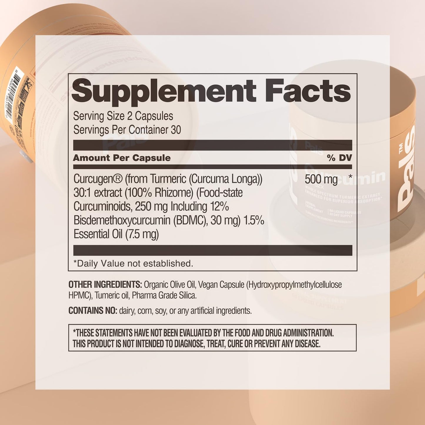 PALS Turmeric Curcumin Supplement 500mg Bio-52x Max Absorption Capsules, 60 Count