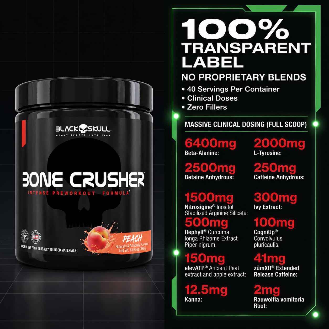 BLACK SKULL Bone Crusher Pre Workout Powder 60 Capsules