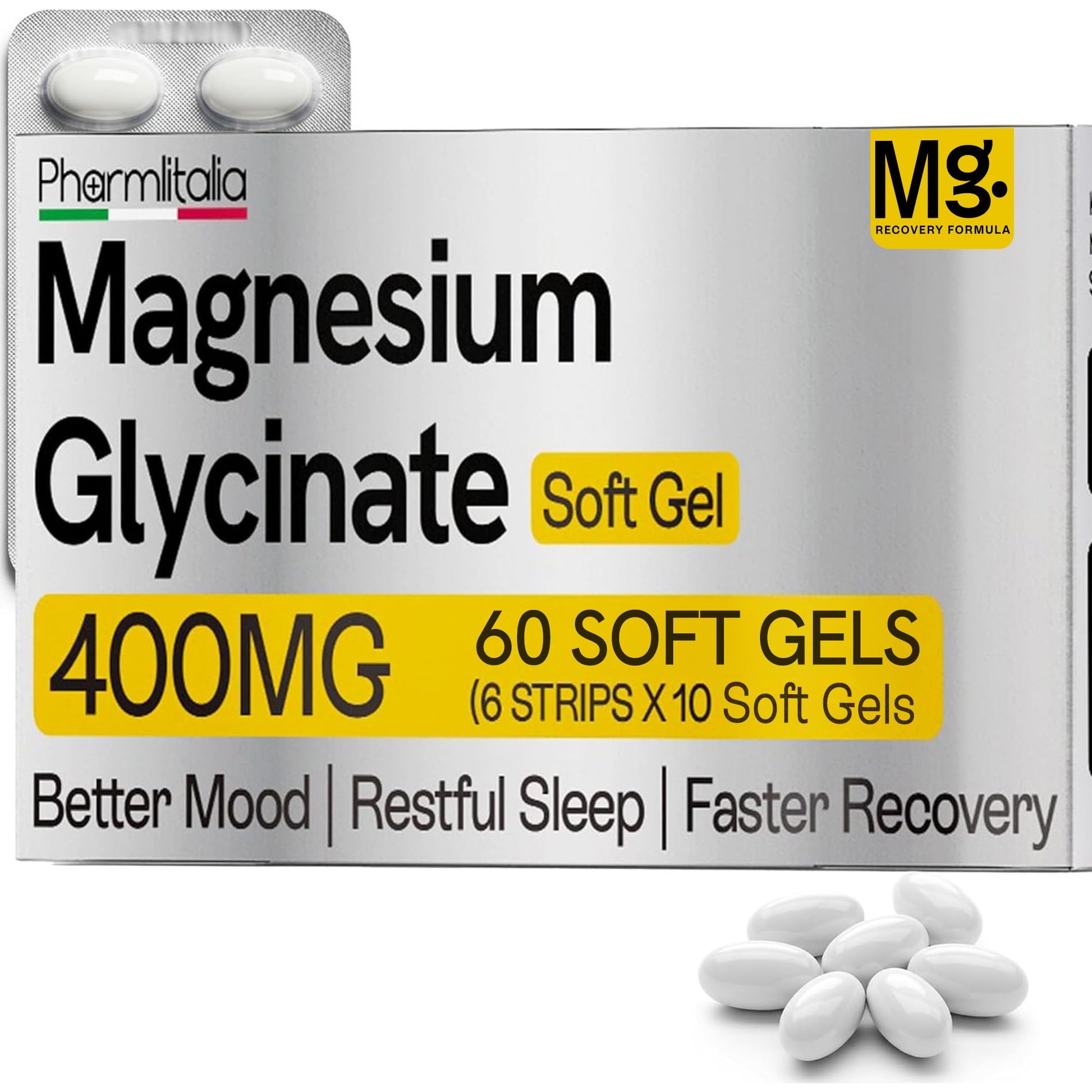 Pharmlitalia Magnesium Glycinate 400mg, 60 Softgels