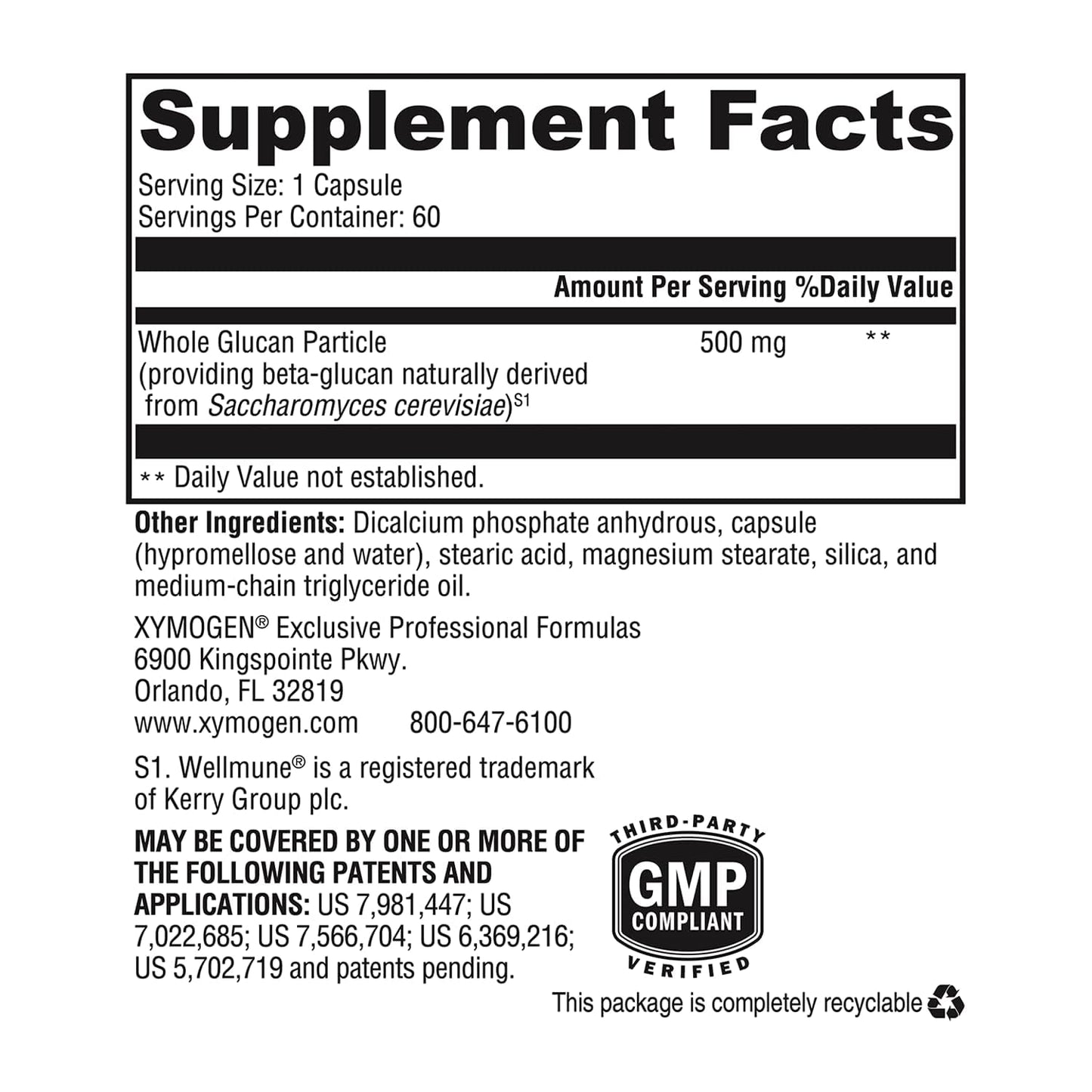 XYMOGEN ImmunotiX 500 - 500 mg of Wellmune Beta-Glucan for Daily Immune Support Capsules, 60 Count