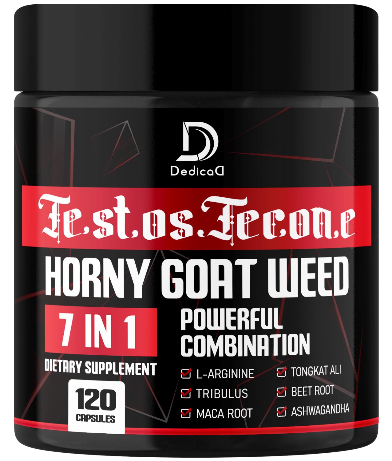 DEDICAD 7 in-1 Ultra Test Support with Tribulus Terrestris Horny Goat Weed L-Arginine Maca Root Tongkat Ali Beet Root Capsules 120
