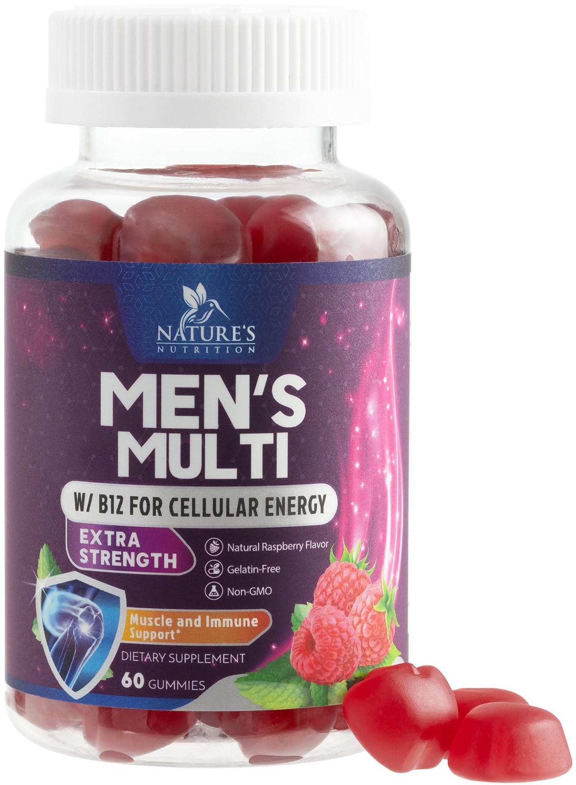 Nature's Nutrition Multivitamin for Men Complete Daily Men's Multivitamin Gummies with Vitamin D, B Vitamins, Zinc & More - Energy, Memory, Focus & Immune Health Support - 13 Essential Vitamins & Minerals, 60 Gummies