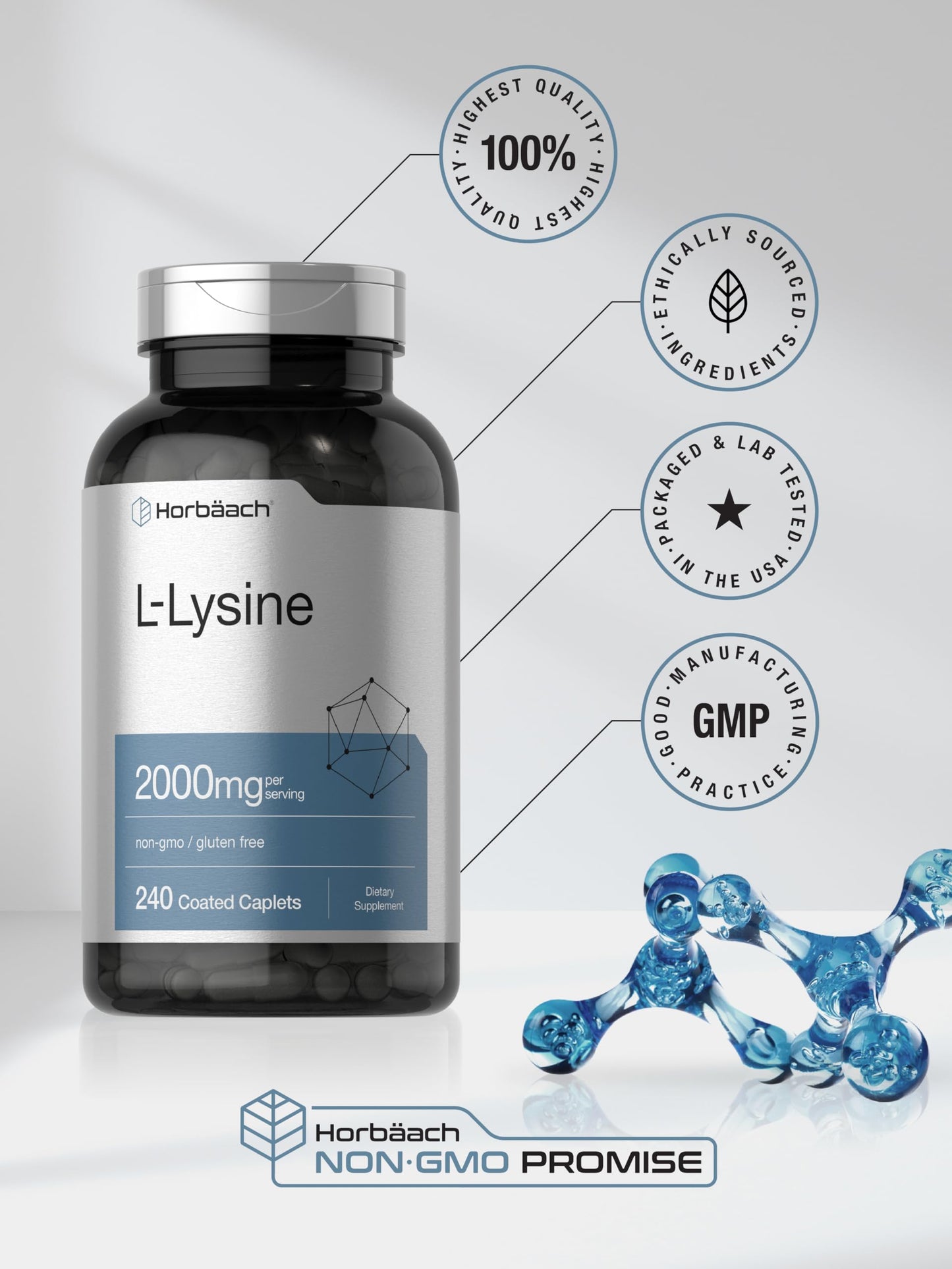 Horbäach L-Lysine Supplement 2000mg Caplets 240