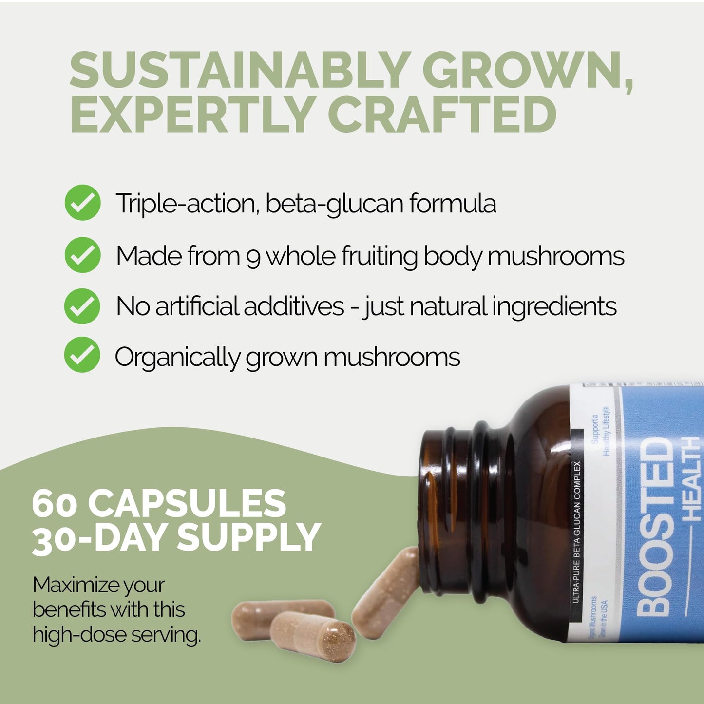 Pacific Gold Boosted Health 9 Mushroom Complex Immune Support Supplement 60 Capsules
