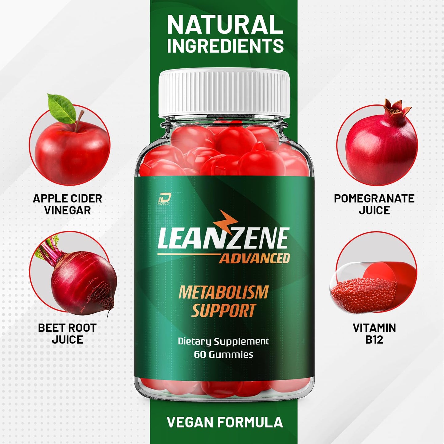 Indelo Leanzene ACV Gummies for Men and Women, 180 Gummies