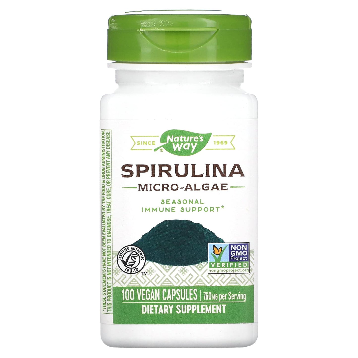 Nature's Way Spirulina Micro-Algae 380 mg Capsules, 100 Count