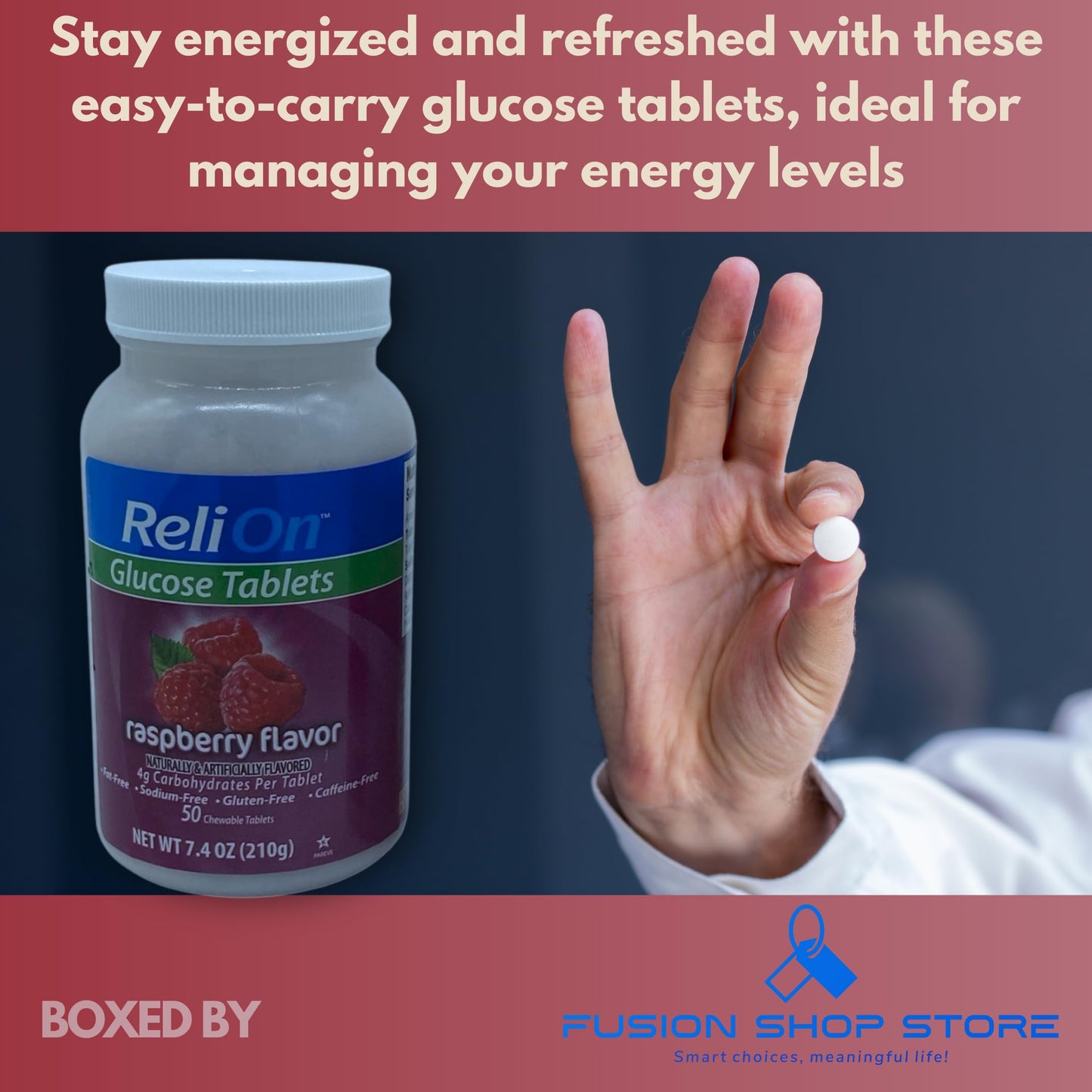 Fusion Shop Store Glucose Tablets Raspberry Flavor 50 Tablets