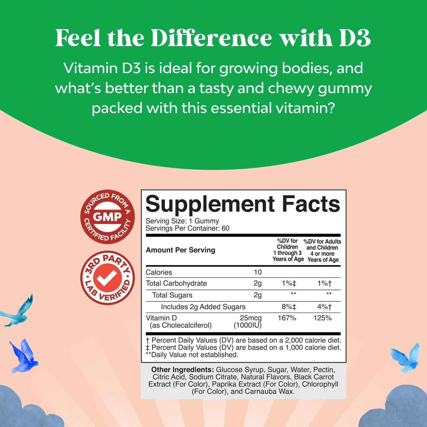 Natures Craft Chewable Vitamin D Gummies for Kids and Toddlers 60 Count
