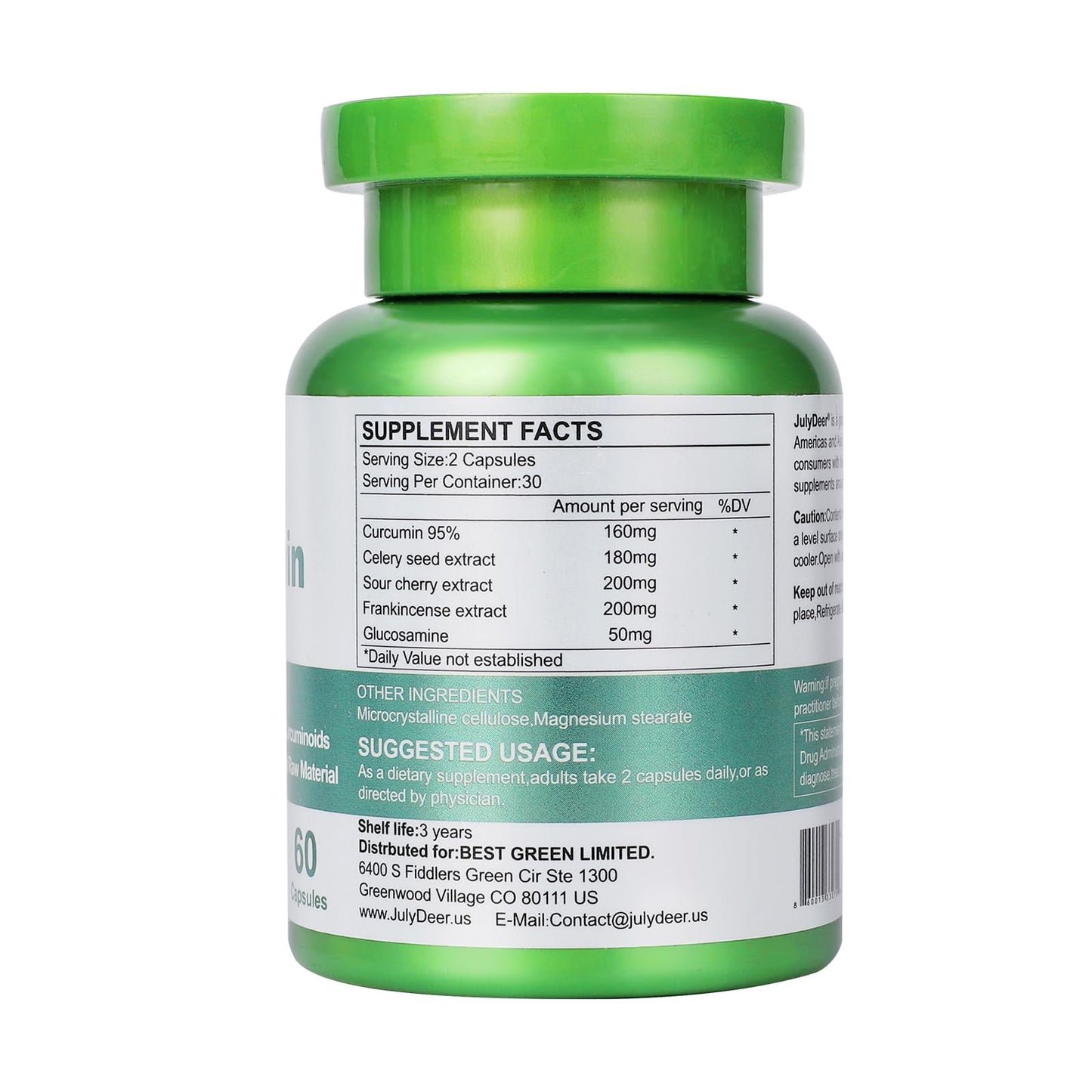 JulyDeer Turmeric 95% Curcumin 60 Capsules