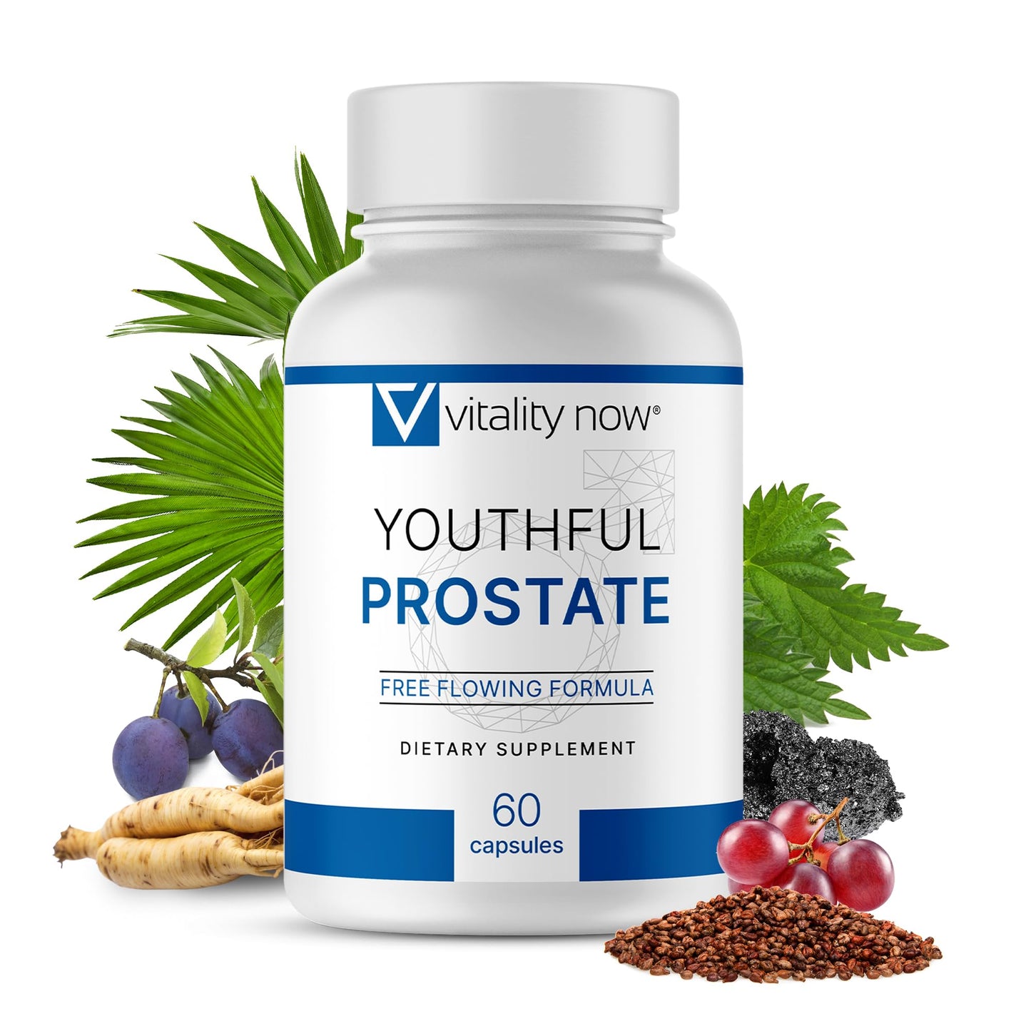 Vitality Now Youthful Prostate Saw Palmetto with Panax Ginseng for Men, Antioxidant Protection, Vitamin E, Lycopene, Capsule, 60 Count
