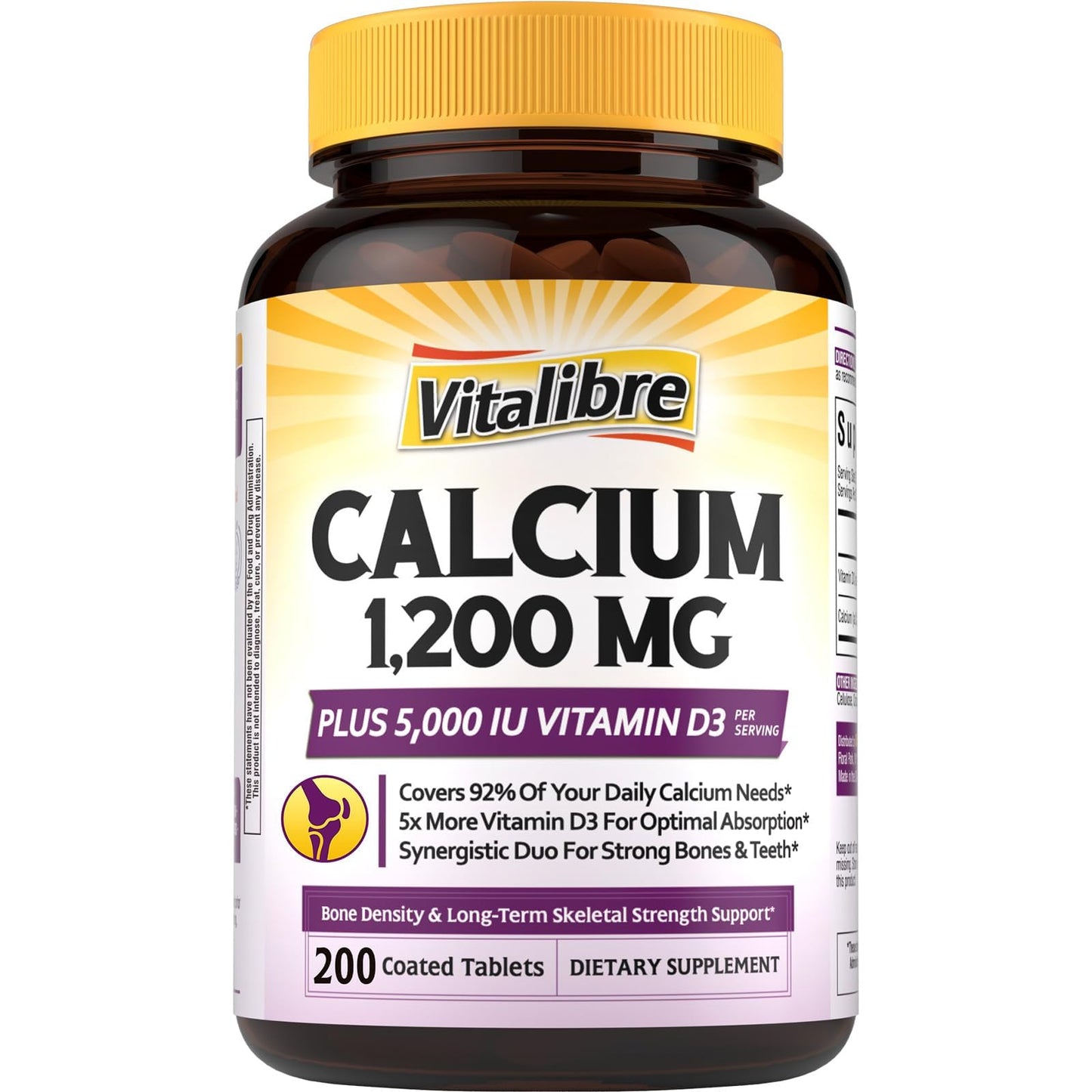 Vitalibre Calcium Supplements for Women 1200 mg with Vitamin D3 5000IU Tablets 200