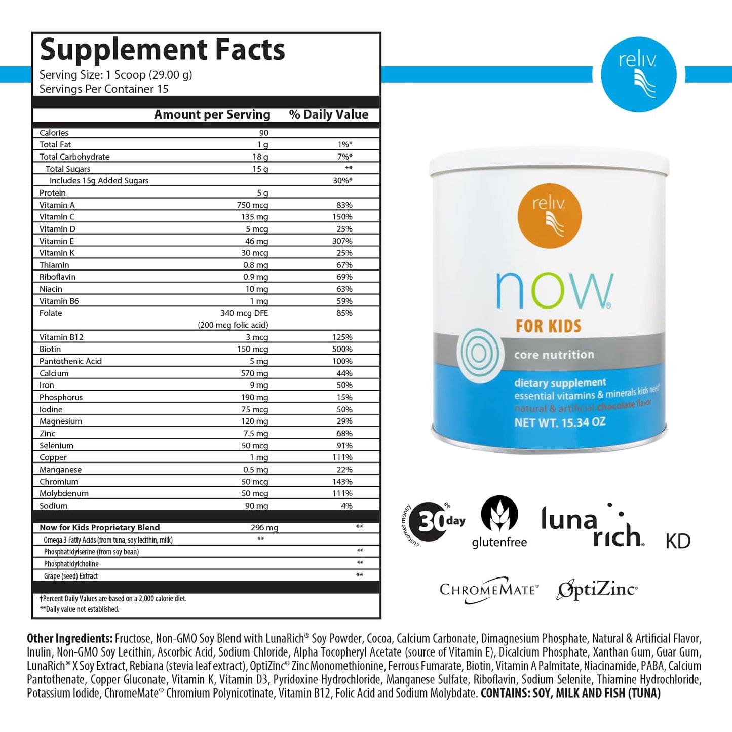 RELIV Now for Kids Chocolate Nutritional Shake Powder 15.34 oz