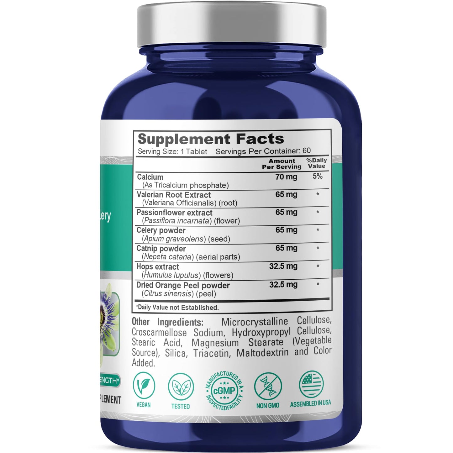 NusaPure Calmme with Valerian Passion Flower Celery Catnip Hops Orange Peel 395 mg Tablet, 60 Tablets