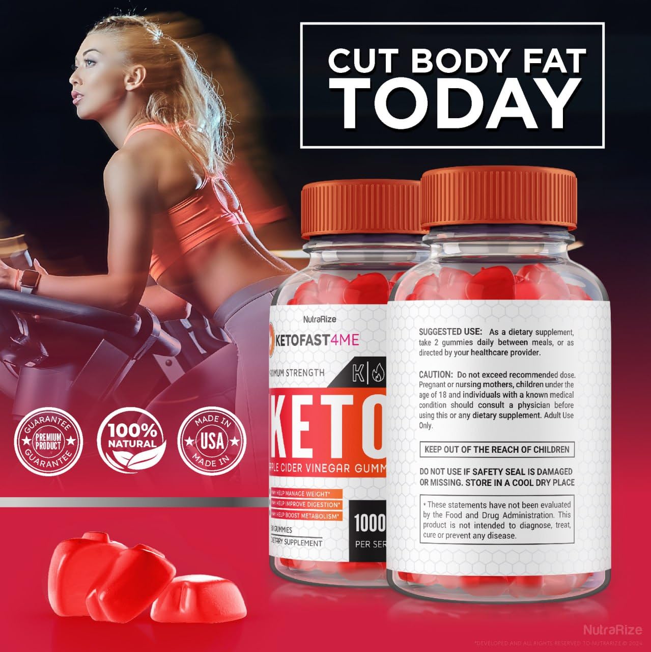 NutraRize KetoFast4ME ACV Gummies, 120 Gummies