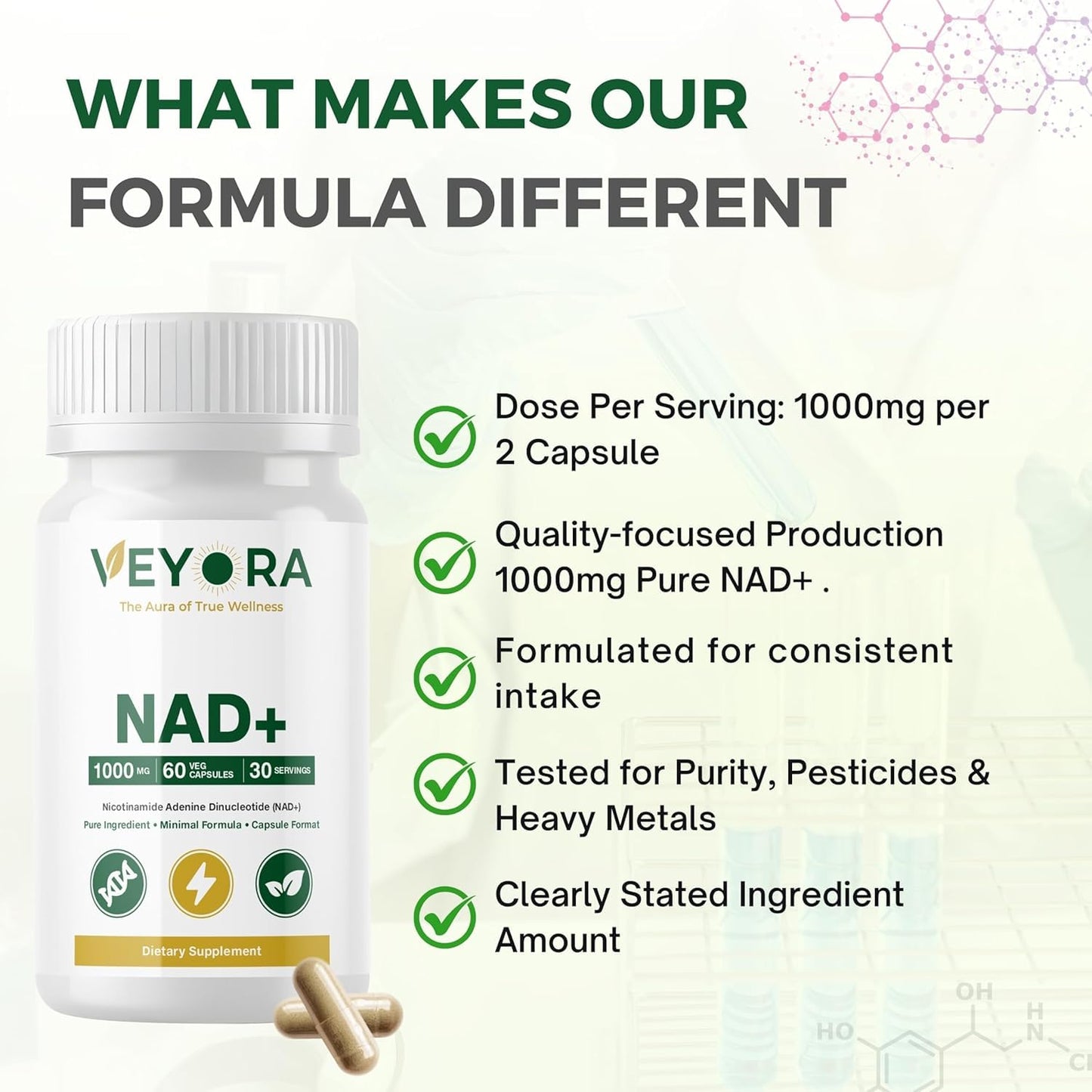 VEYORA NAD+ 1000 mg Capsules, 60 Count