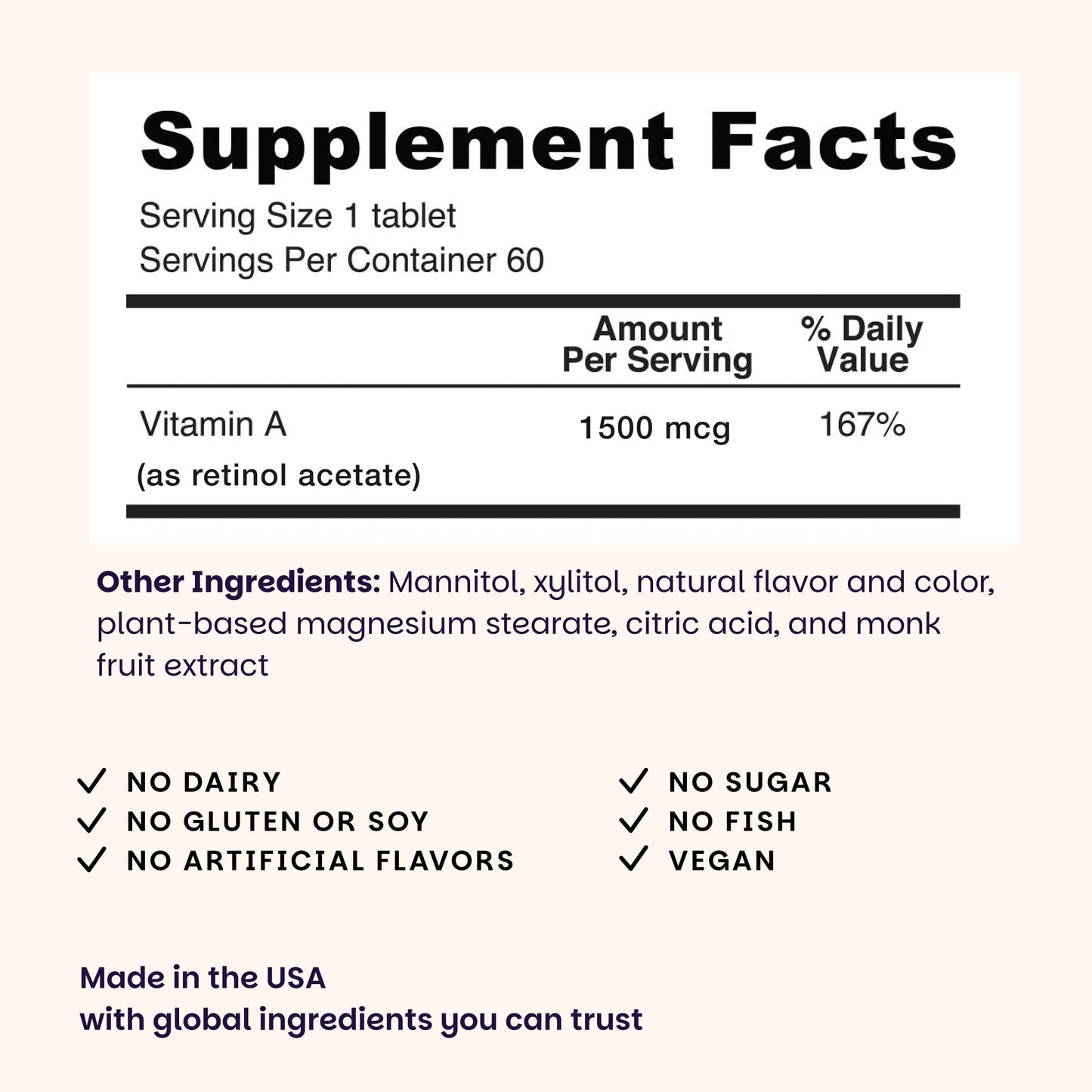 EZ Melts Vitamin A Tablets 60 Count