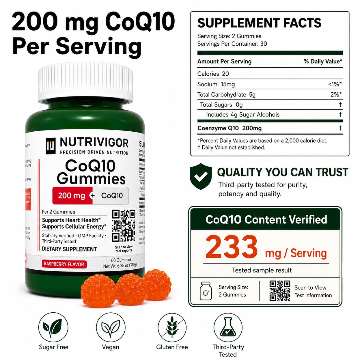 NutriVigor CoQ10 Gummies 200mg Gummy 60 Count