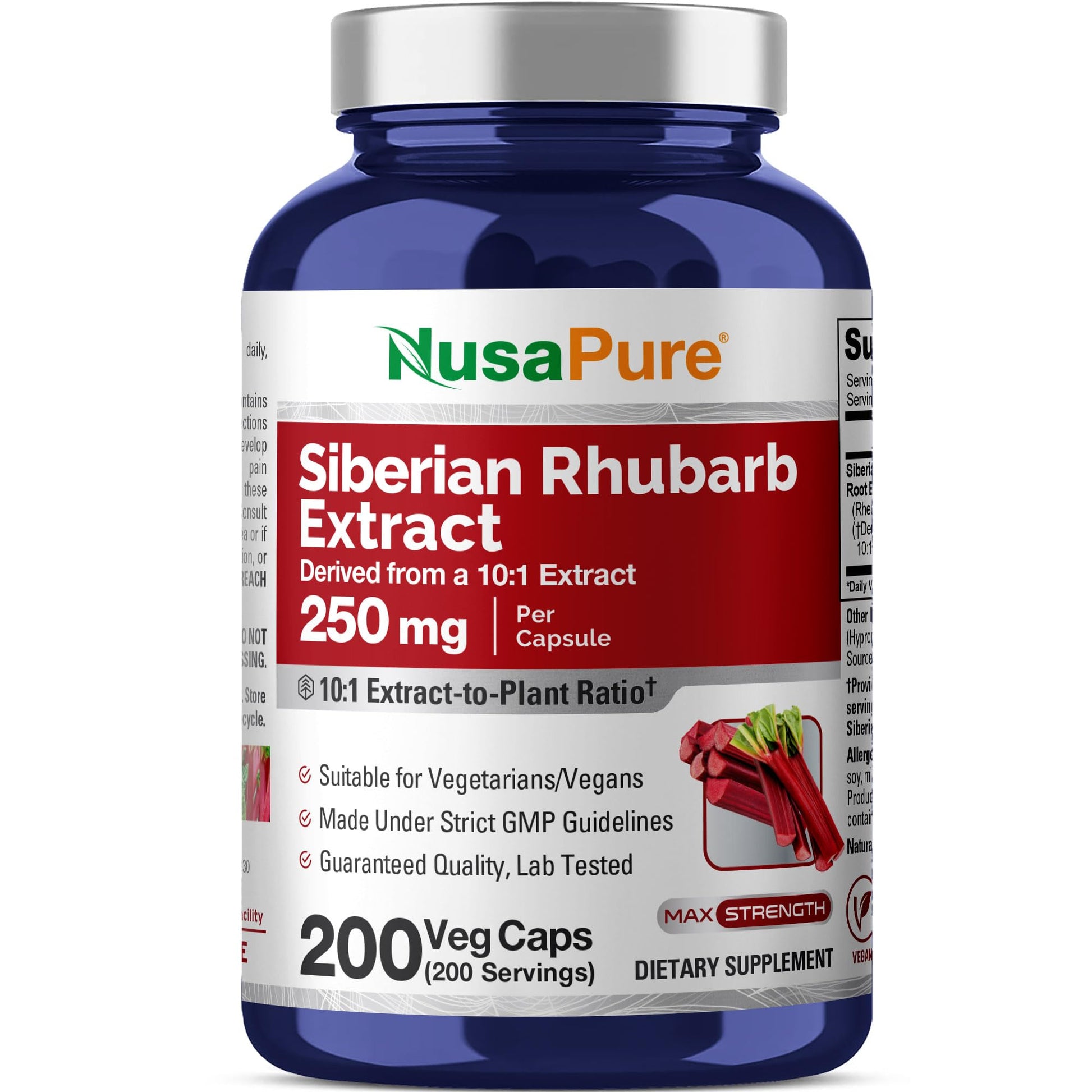 NusaPure Siberian Rhubarb 250 mg Capsules, 200 Count
