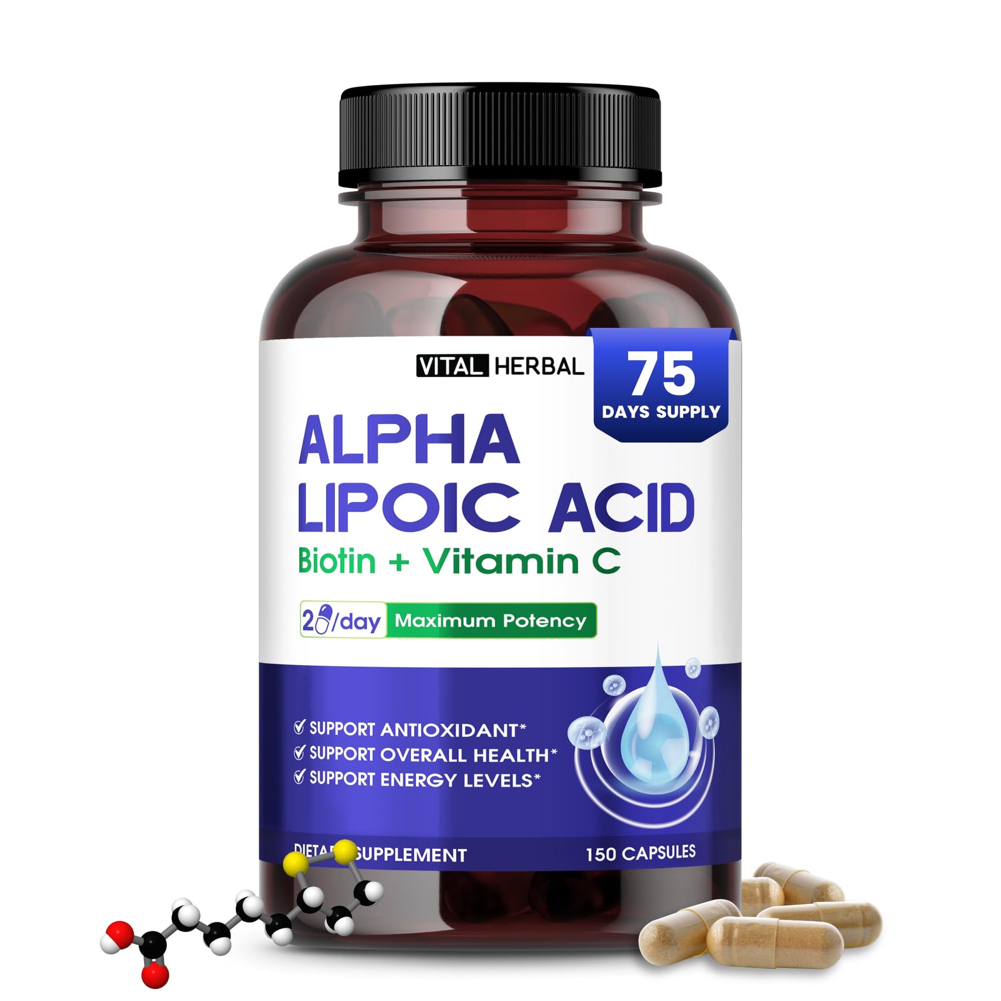 VITAL HERBAL Liposomal Alpha Lipoic Acid with Biotin and Vitamin C Capsule, 150 Count