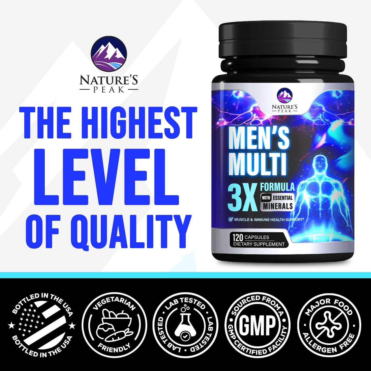 Nature's Peak Men's Multivitamins Complete Daily Multivitamin for Men, Capsules, 120 Count
