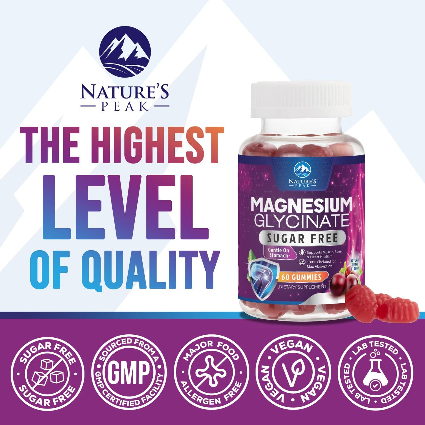 Nature's Peak Magnesium Glycinate Gummies 60 Gummies