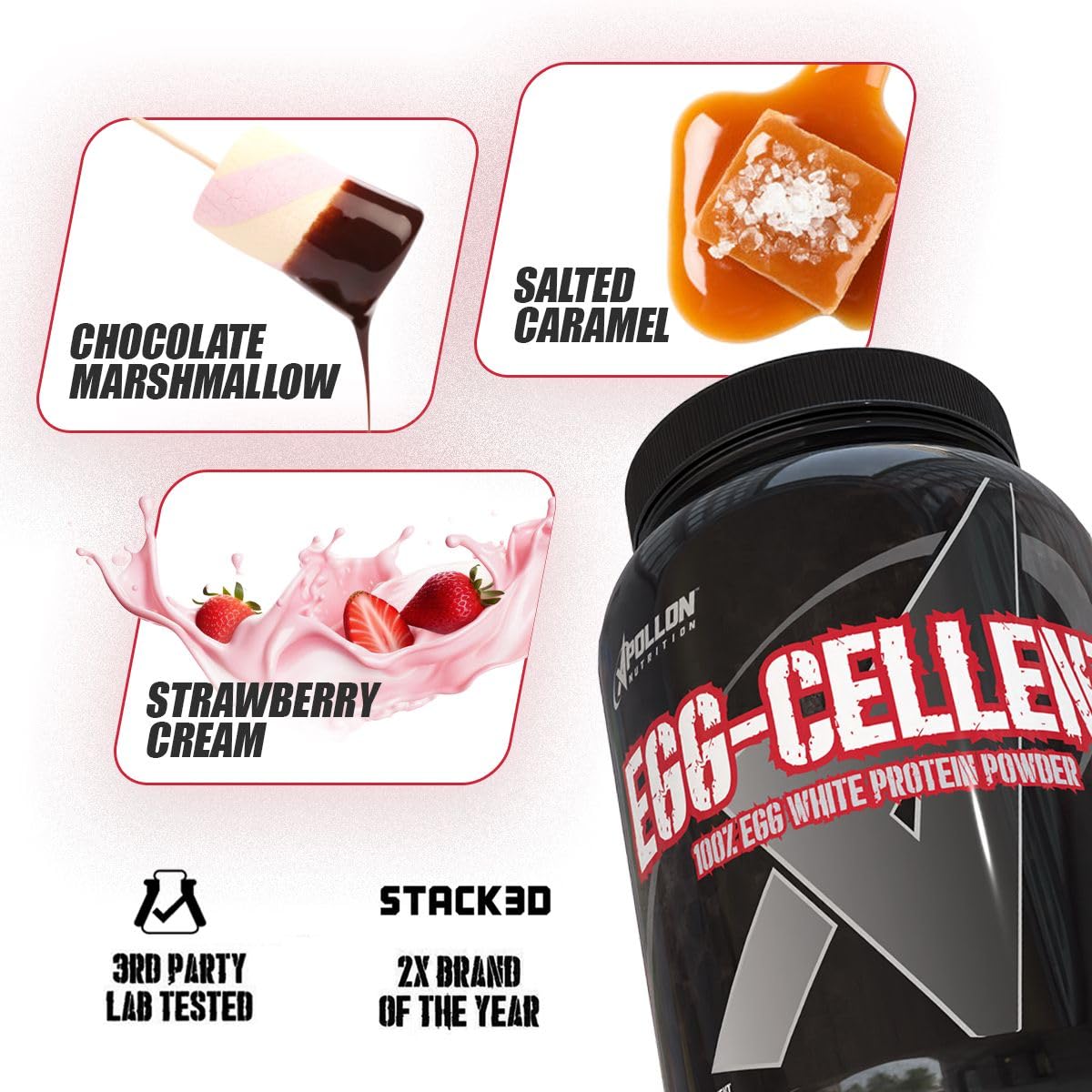 Apollon Nutrition Egg-Cellent Egg White Protein Powder, 26 Servings, Strawberry Cream