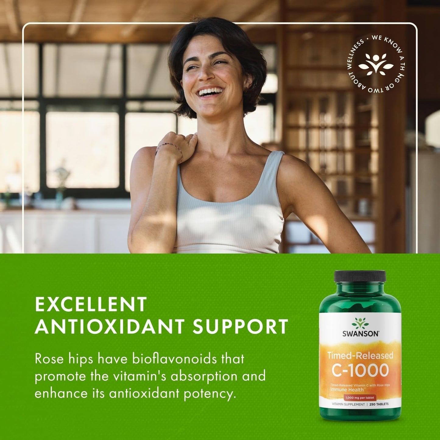Swanson Vitamin C with Rose Hips Timed-Release Tablets 1000 mg, Immune Support, 250 Tablets