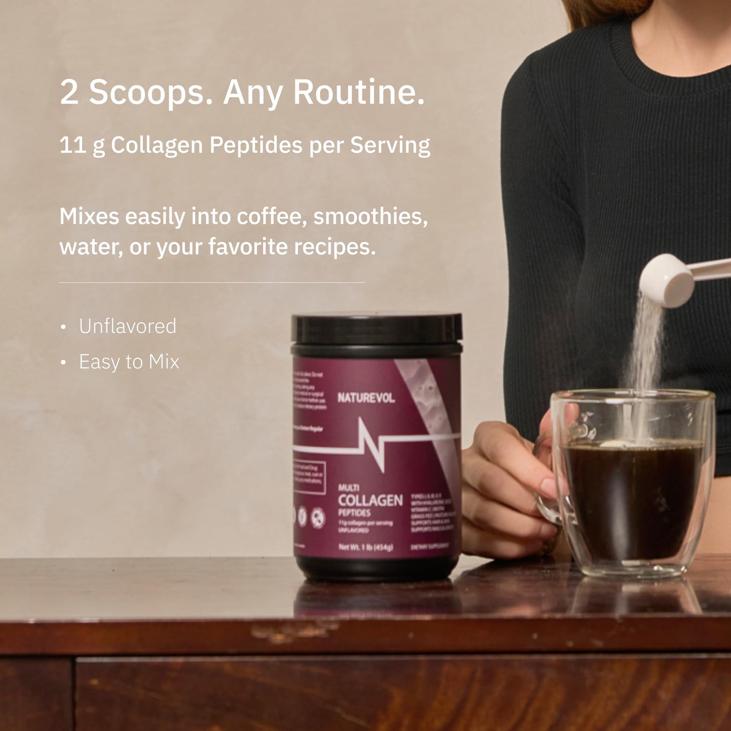NATUREVOL Multi Collagen Peptides Powder 1 lb