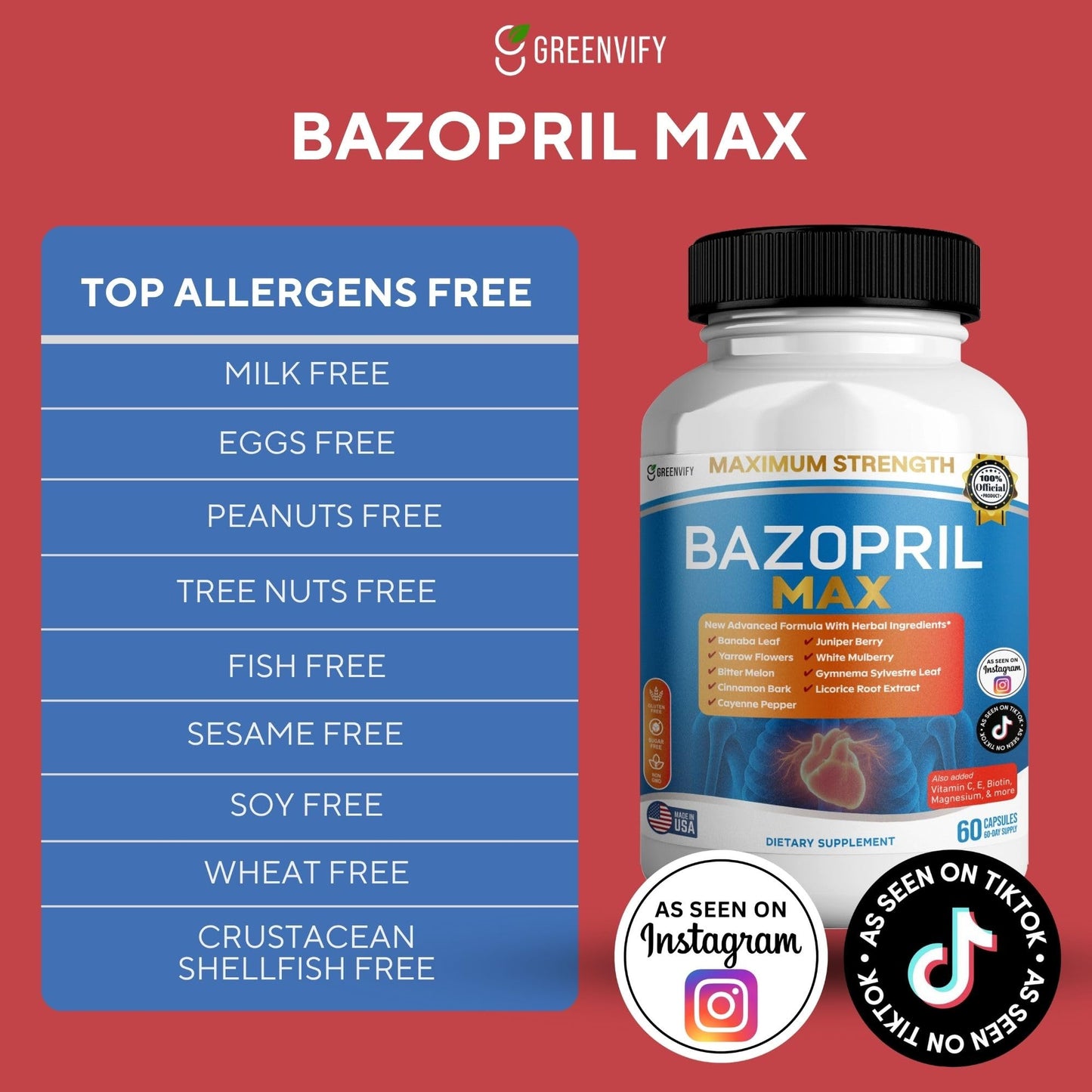 GREENVIFY Bazopril Max Maximum Strength Dietary Supplement 180 Capsules