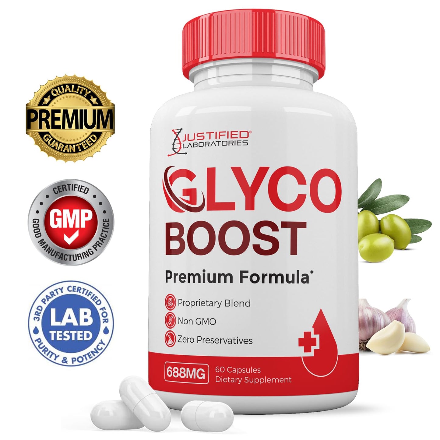 Justified Laboratories Glyco Boost 688MG Glycogen Support Premium Formula Glycoboost Gluco Support, Capsules, 120 Capsules