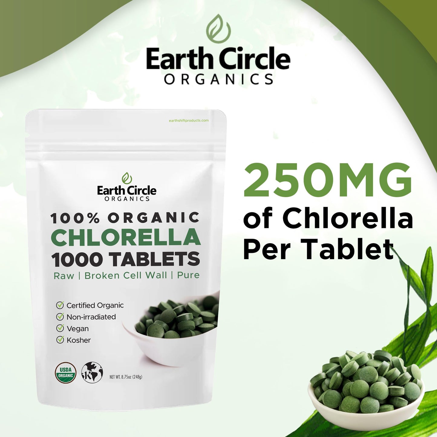 Earth Circle Organics Organic Chlorella Tablets 1000 Tablets