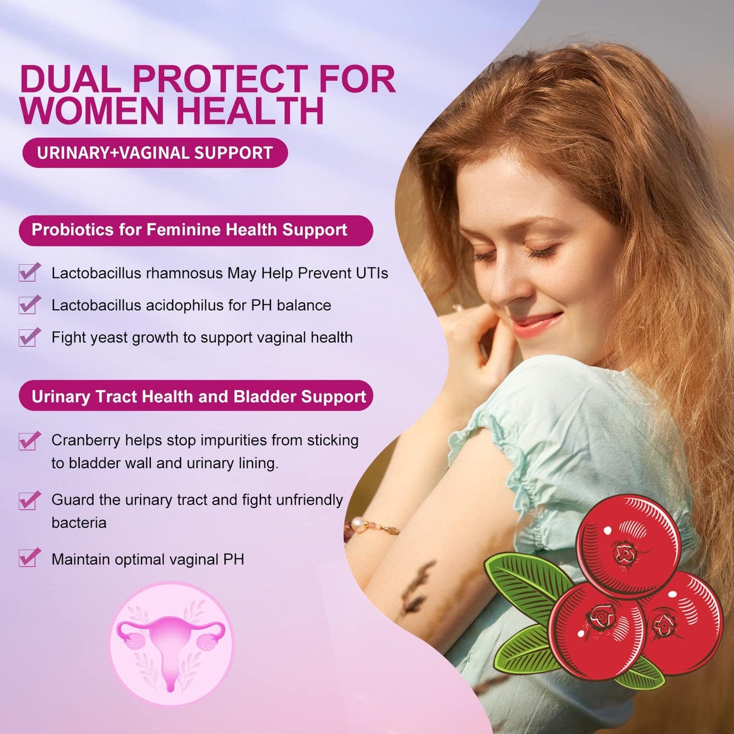 OMOGS Women's Probiotic Tablets with Cranberry Extract, Organic Prebiotics & Vitamin C, 120 Billion CFUs, 18 Strains, 240 Tablets