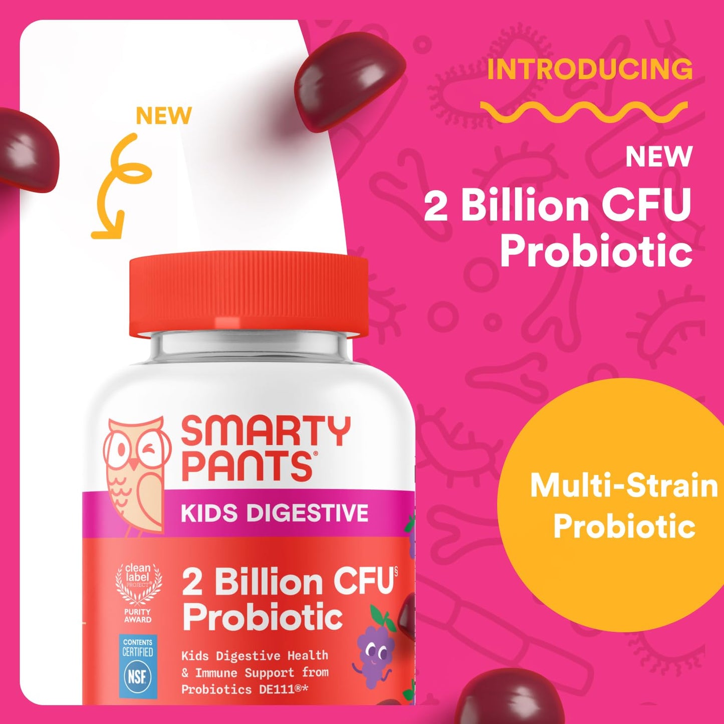 SmartyPants Kids Probiotic Gummies for Digestive Health 2 Billion CFU Gut Health and Immune Support, Clinically Studied Probiotic, Gluten Free, Grape, 1 Count