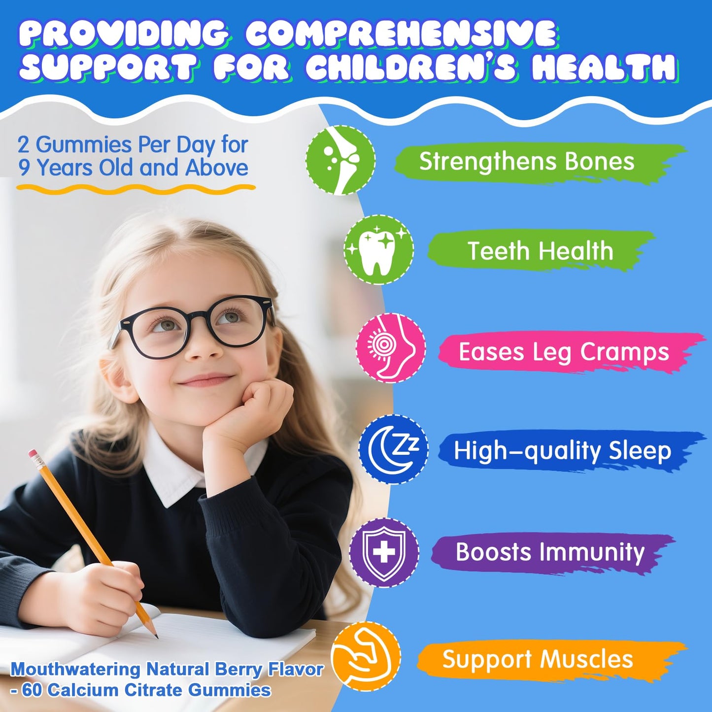 IIEltruiom Liposomal Calcium Citrate Gummies, 1000mg Calcium with Vitamin D3 & K2, for Kids & Teens, Sugar Free, 60 Gummies