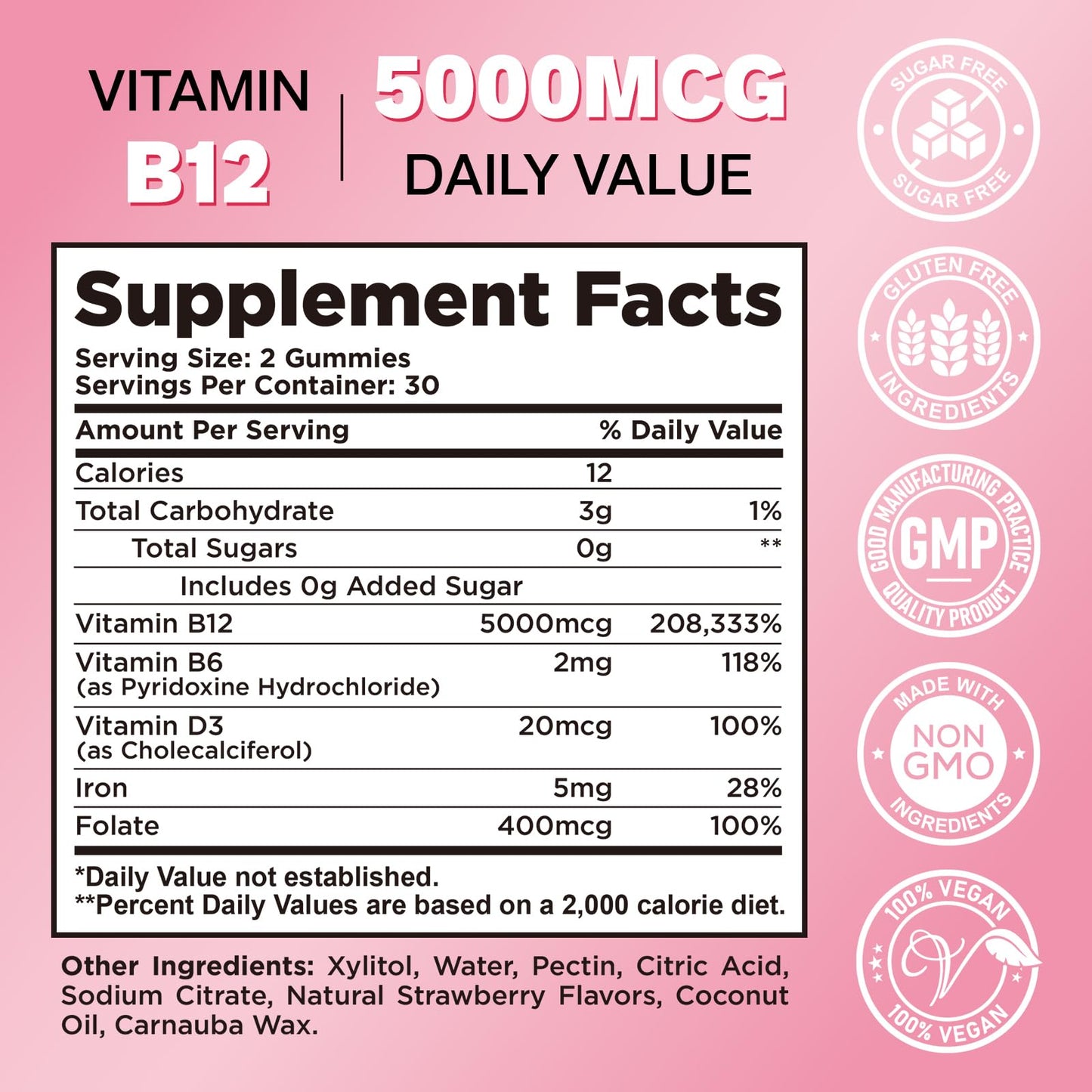 CFILIHTC Vitamin B12 Gummies 5000mcg Methyl B12 with Vitamin B6, D3, Iron & Folate, 120 Gummies