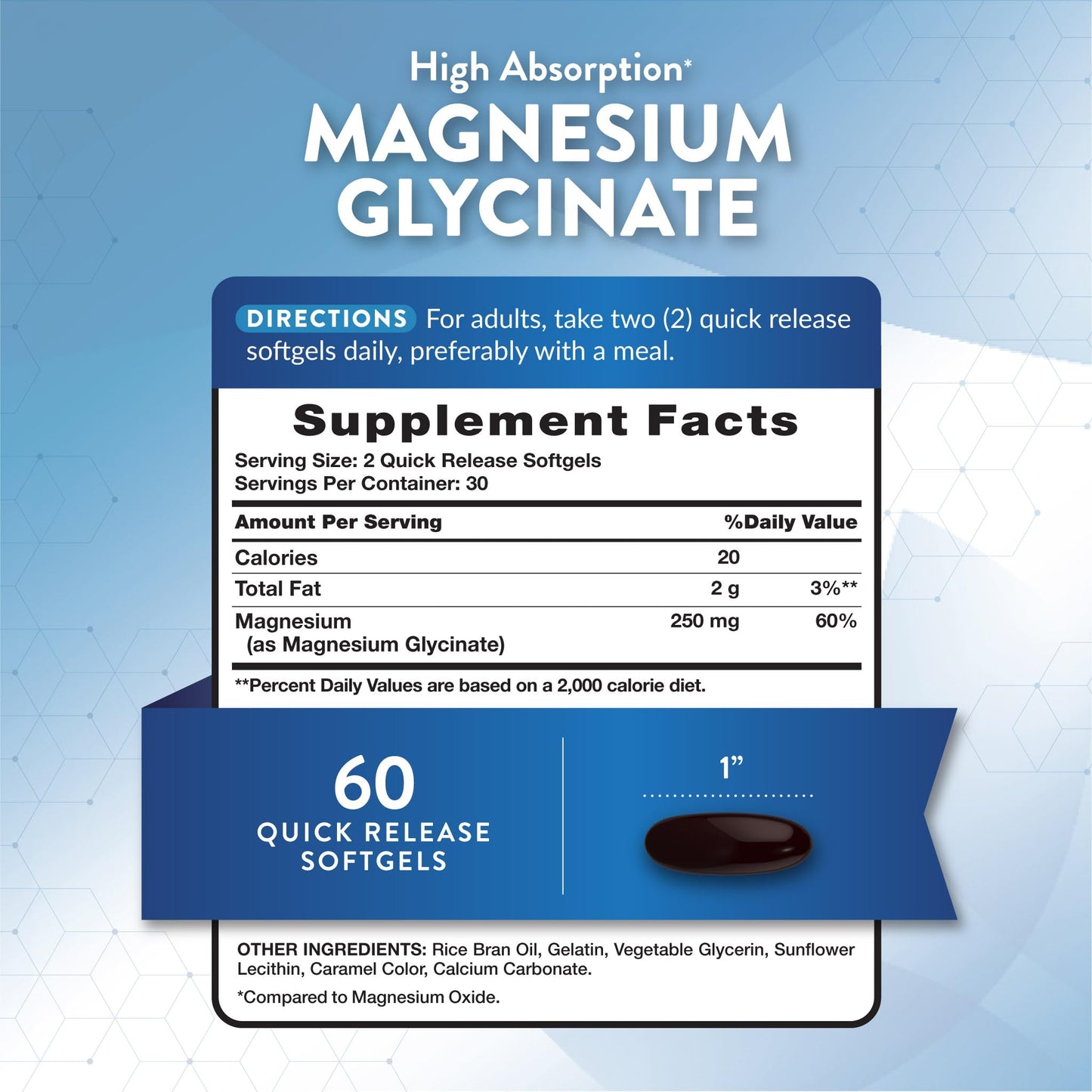 Nature's Truth Magnesium Glycinate Softgels 250mg, 60 Softgels