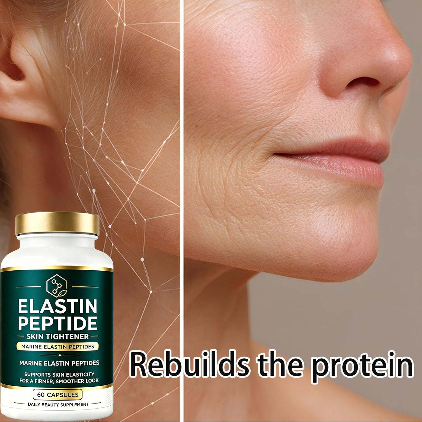 Keikeyo Elastin Peptides - Marine Elastin Peptide Skin Tightening Formula from Wild-Caught Fish, Rebuilds Snap-Back, Firms from Within Capsule, 1 Count