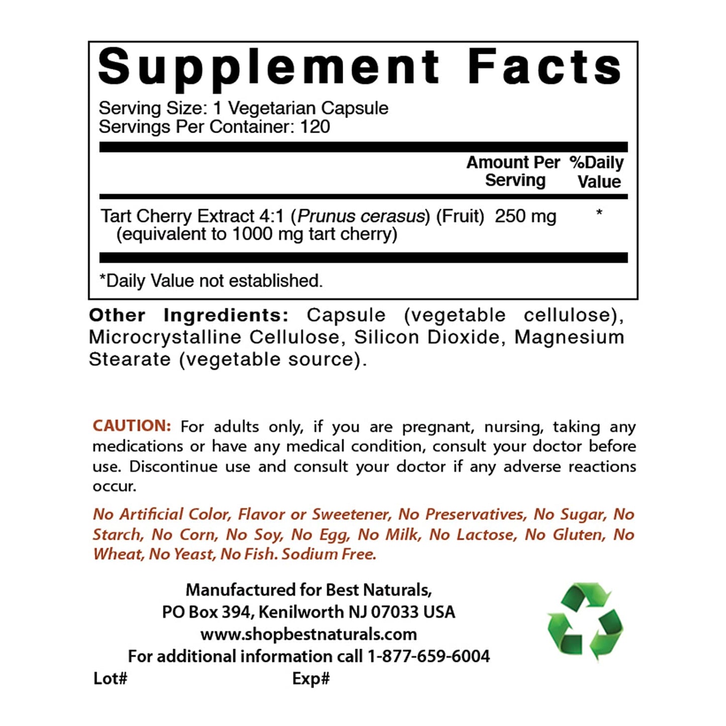Best Naturals Tart Cherry Extract 1000 mg & Turmeric Curcumin 1500 mg/Serving with Bioperine Capsule, 1 Count