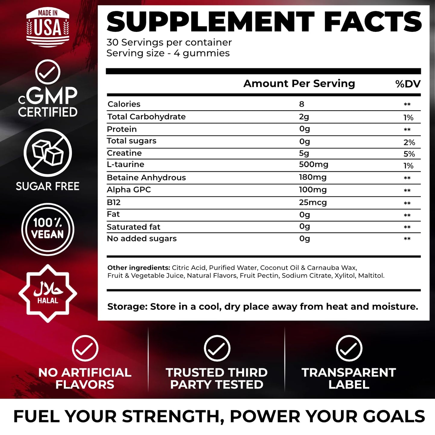 Novure Creatine Monohydrate Gummies 5000mg – Advanced Muscle & Focus Blend with Alpha GPC, B12 & Taurine – Vegan, Sugar-Free, Blueberry & Raspberry Flavors – Made in USA, 120 Gummies