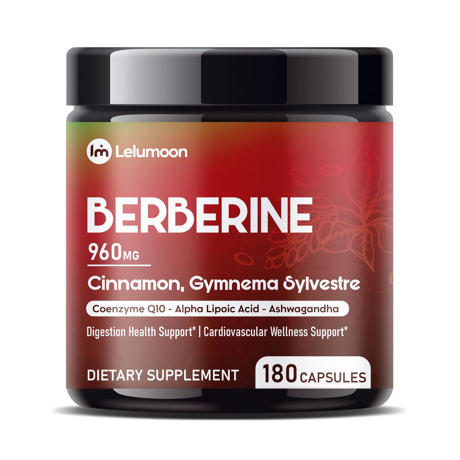 LELUMOON Liposomal Berberine with Cinnamon, Gymnema, CoQ10, ALA & Ashwagandha 180 Capsules