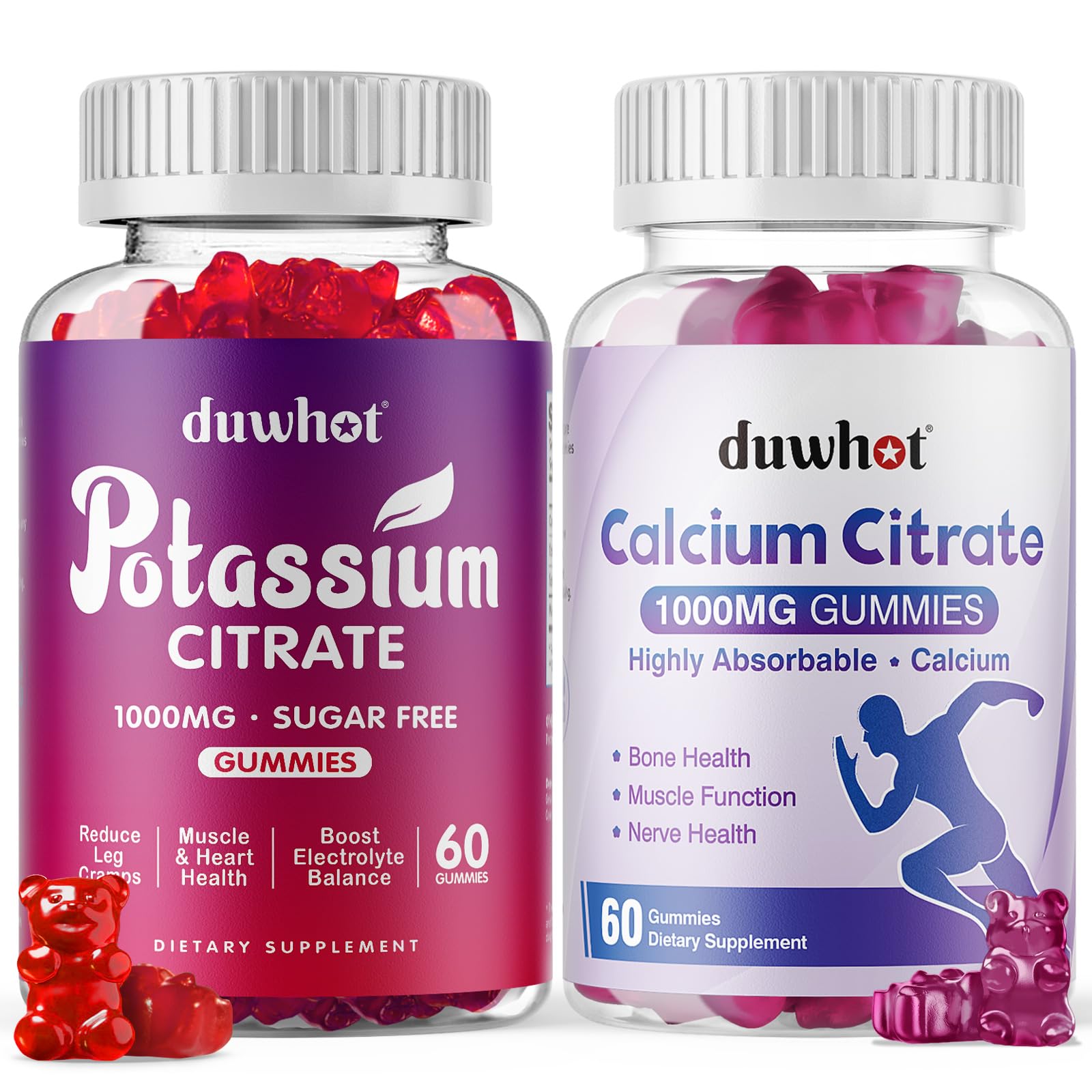 Duwhot Potassium Citrate 1000mg Gummies & Calcium Citrate 1000mg Gummies, 120 Gummies