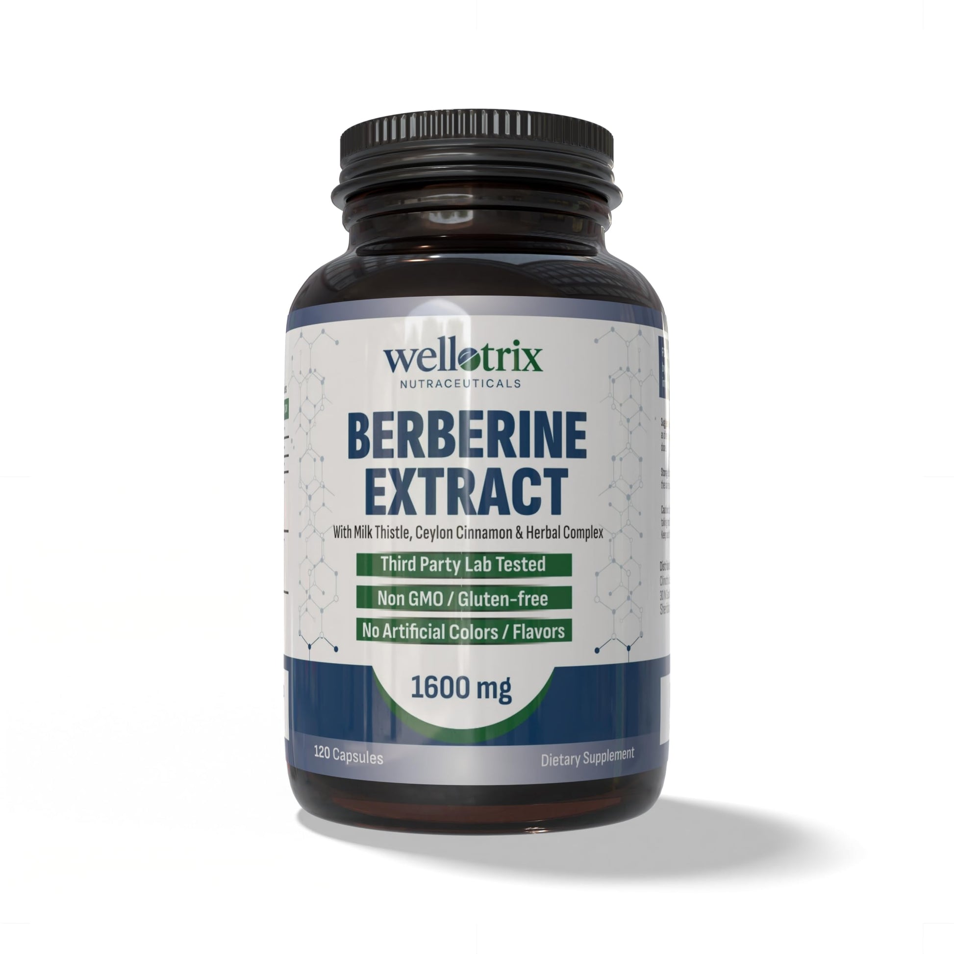 Wellotrix Nutraceuticals Berberine Extract 1600 mg with Milk Thistle, Ceylon Cinnamon & Herbal Extracts – Advanced Glucose & Metabolic Support Capsules, 120 Capsules