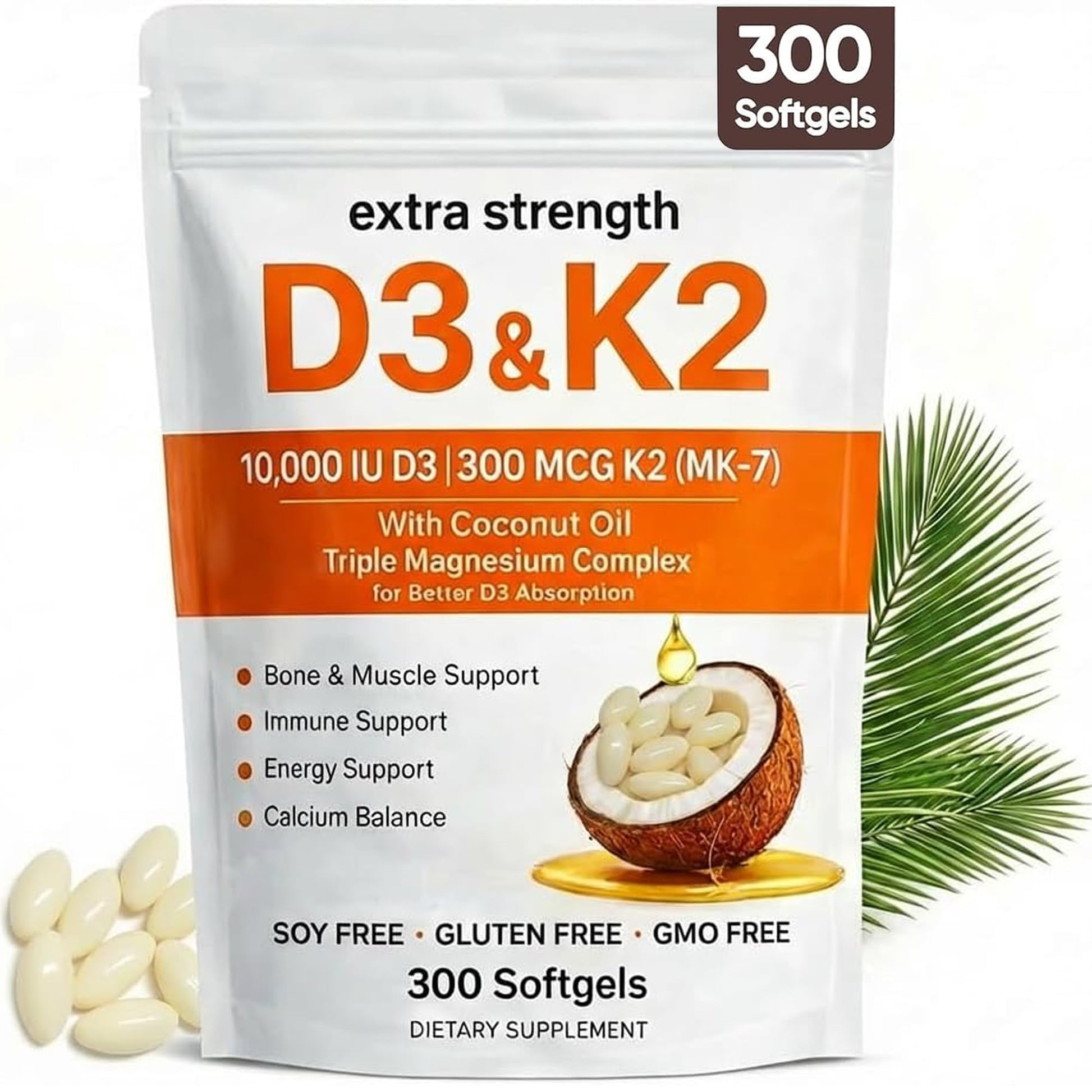 Megacephalus Vitamin D3 K2 Magnesium Complex Softgels 300 Count