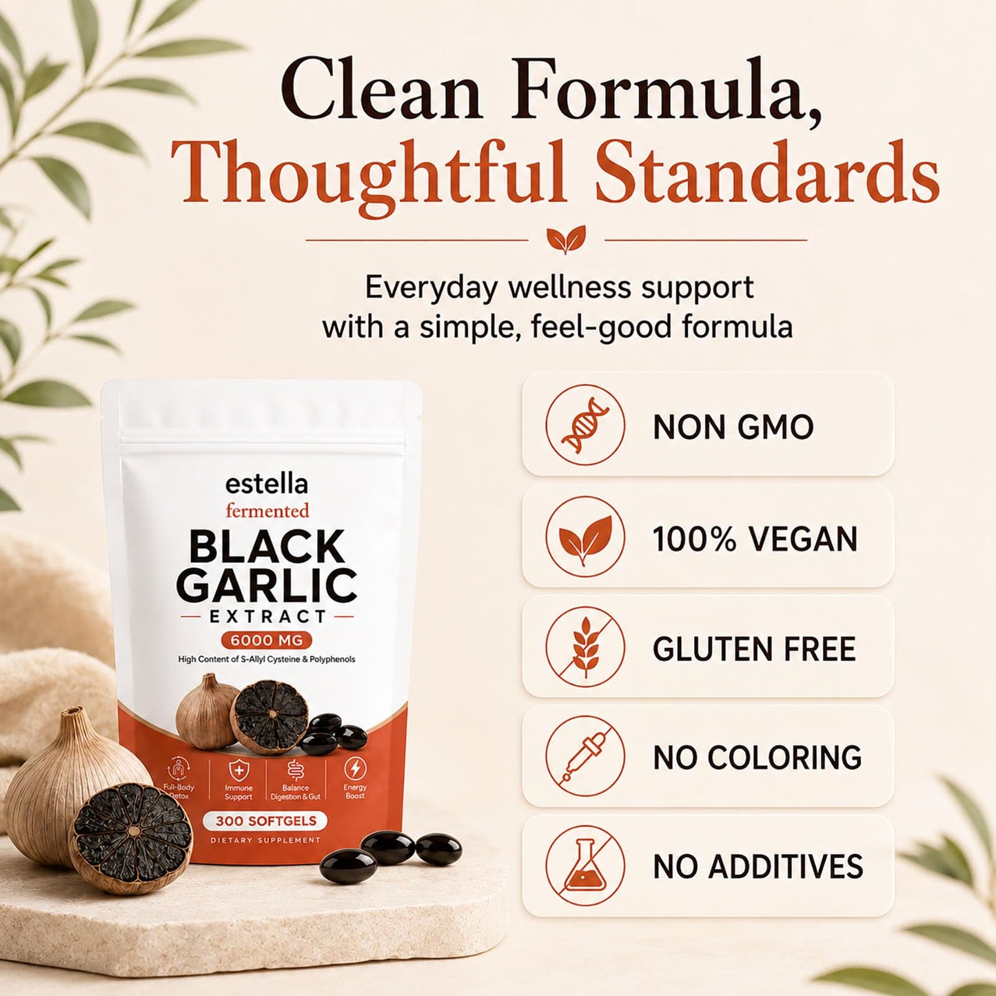 Nitidissima Estella Fermented Black Garlic Extract Tablets, 300 Count